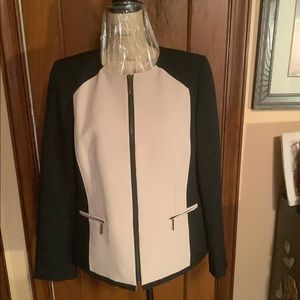 Kasper, Black & Tan Color Block, Front Zip, Jacket Sz 10